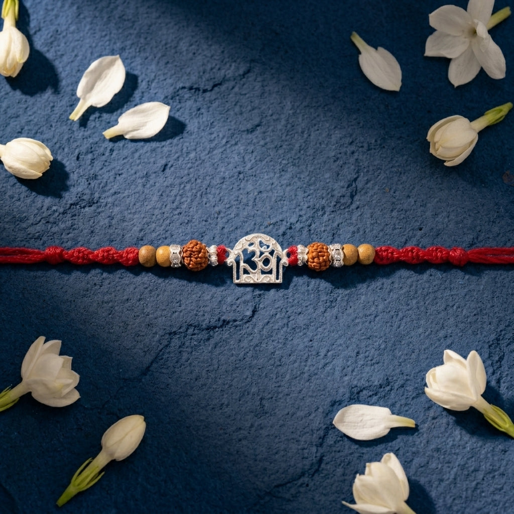 Divine Om-Arch Silver-Tone Rakhi