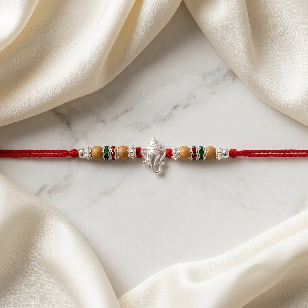 Divine Silver-Tone Ganesha Rakhi