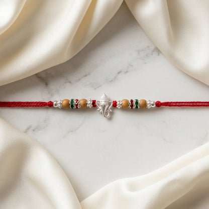 Divine Silver-Tone Ganesha Rakhi