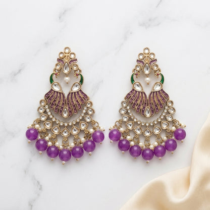 Royal Kundan Peacock Chandbali Earrings
