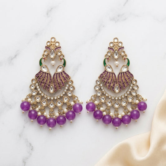 Royal Kundan Peacock Chandbali Earrings