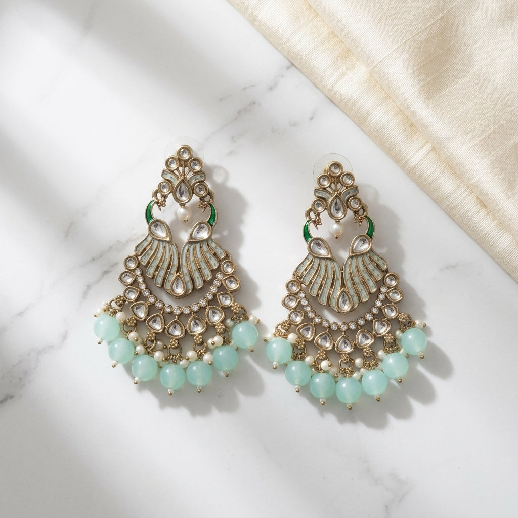 Royal Kundan Peacock Chandbali Earrings