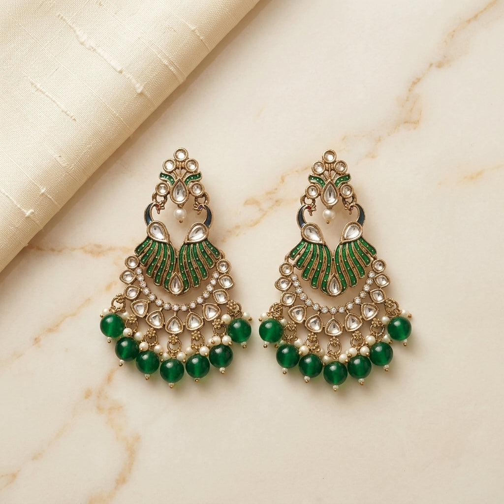 Royal Kundan Peacock Chandbali Earrings