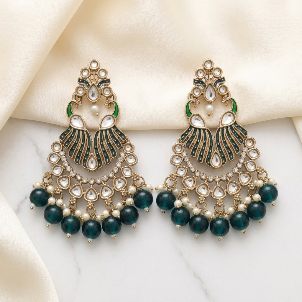 Royal Kundan Peacock Chandbali Earrings