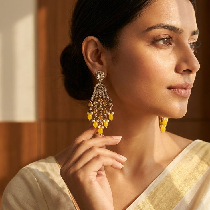 Elegant Gold Tiered Chandelier Earrings