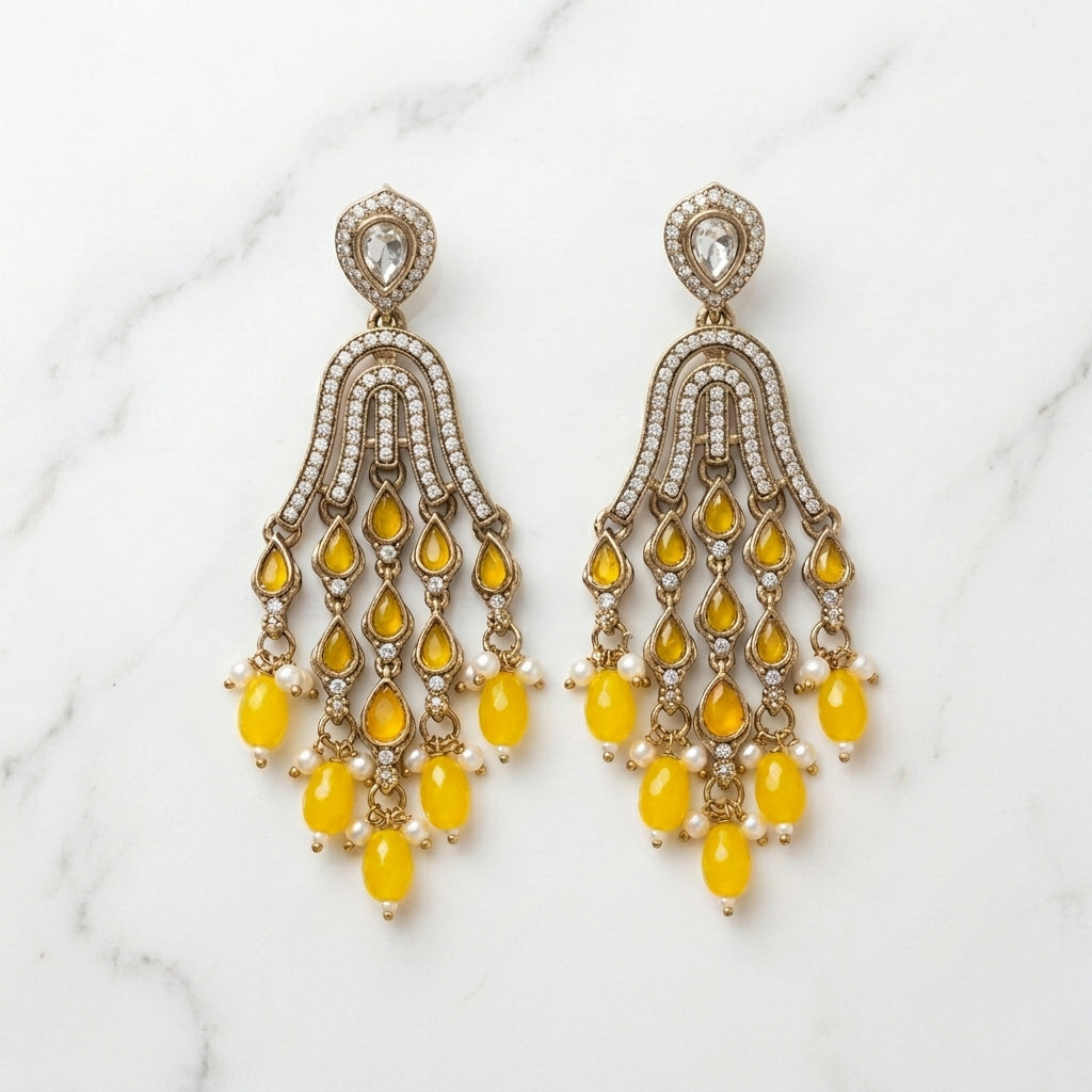 Elegant Gold Tiered Chandelier Earrings