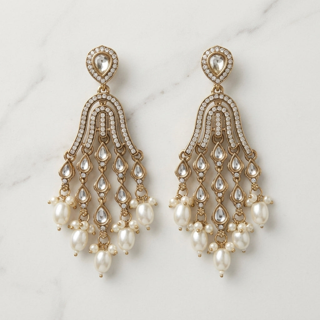 Elegant Gold Tiered Chandelier Earrings