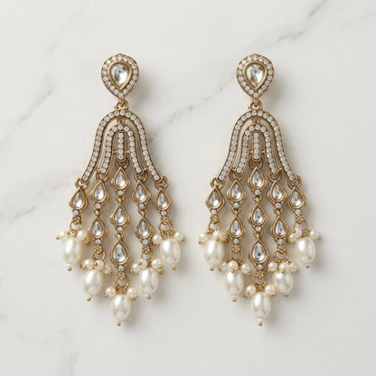 Elegant Gold Tiered Chandelier Earrings