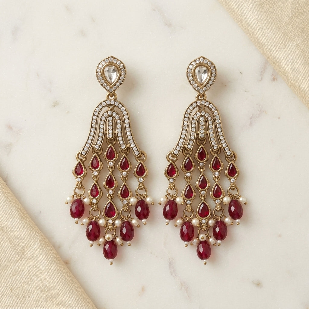 Elegant Gold Tiered Chandelier Earrings