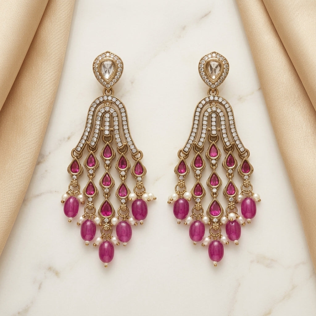 Elegant Gold Tiered Chandelier Earrings