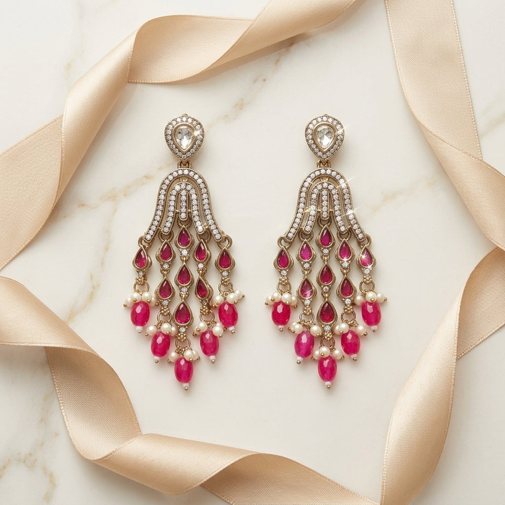 Elegant Gold Tiered Chandelier Earrings