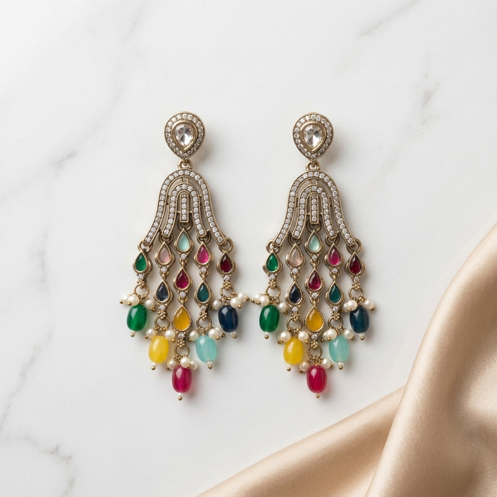 Elegant Gold Tiered Chandelier Earrings