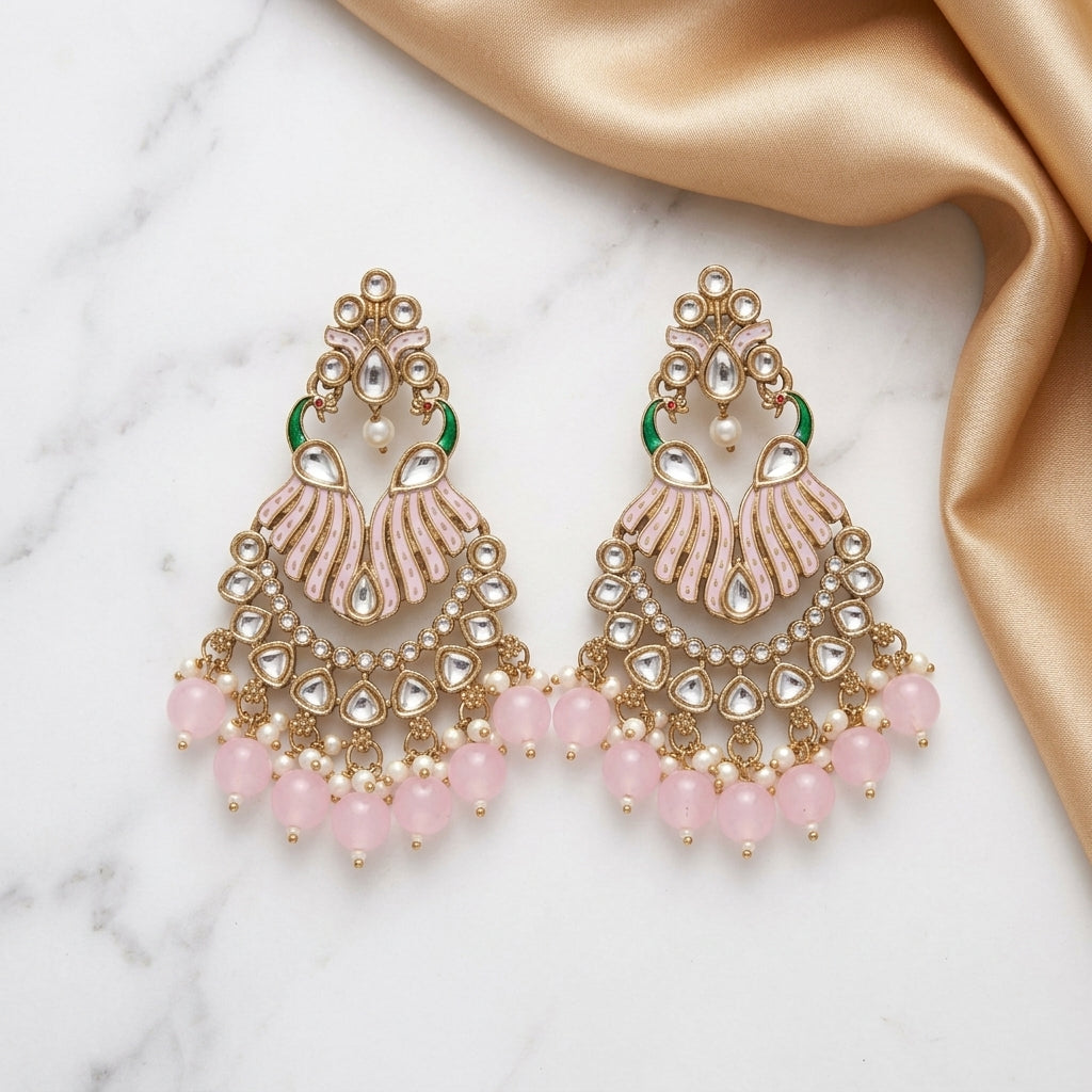 Royal Kundan Peacock Chandbali Earrings