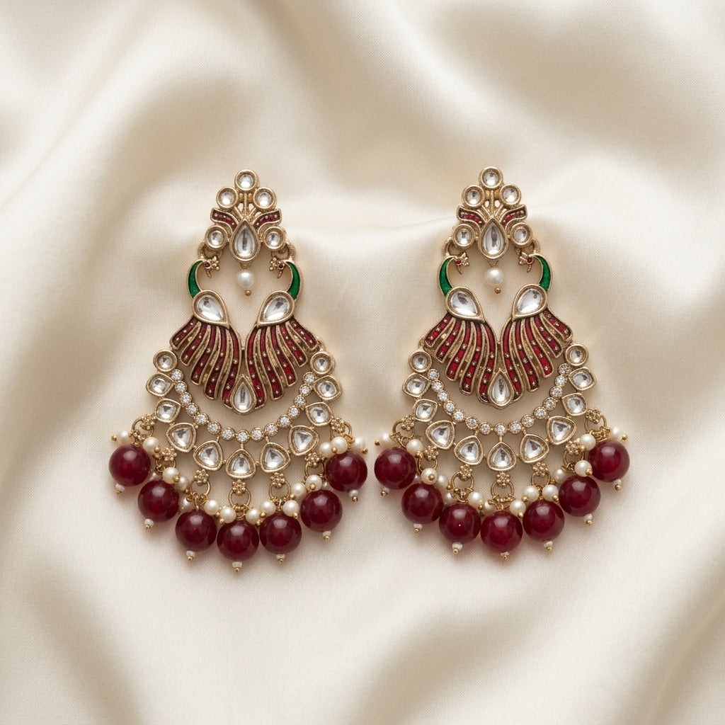 Royal Kundan Peacock Chandbali Earrings