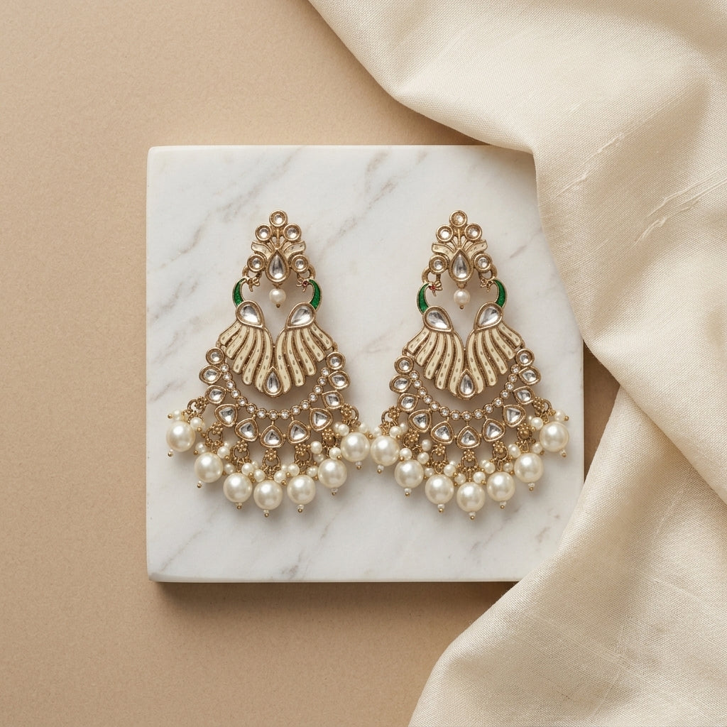 Royal Kundan Peacock Chandbali Earrings