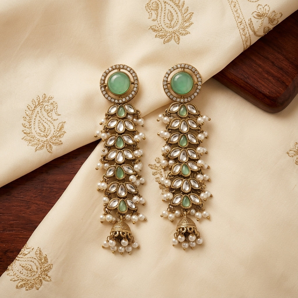 Regal Kundan & Pearl Long Earrings