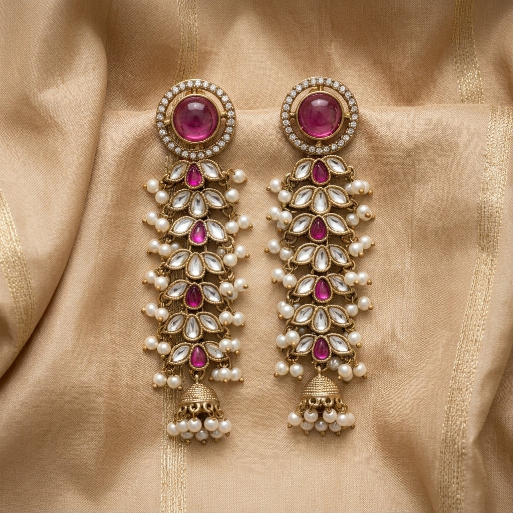Regal Kundan & Pearl Long Earrings
