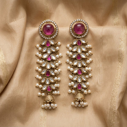 Regal Kundan & Pearl Long Earrings