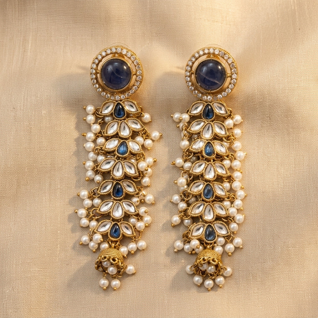 Regal Kundan & Pearl Long Earrings