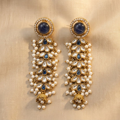 Regal Kundan & Pearl Long Earrings
