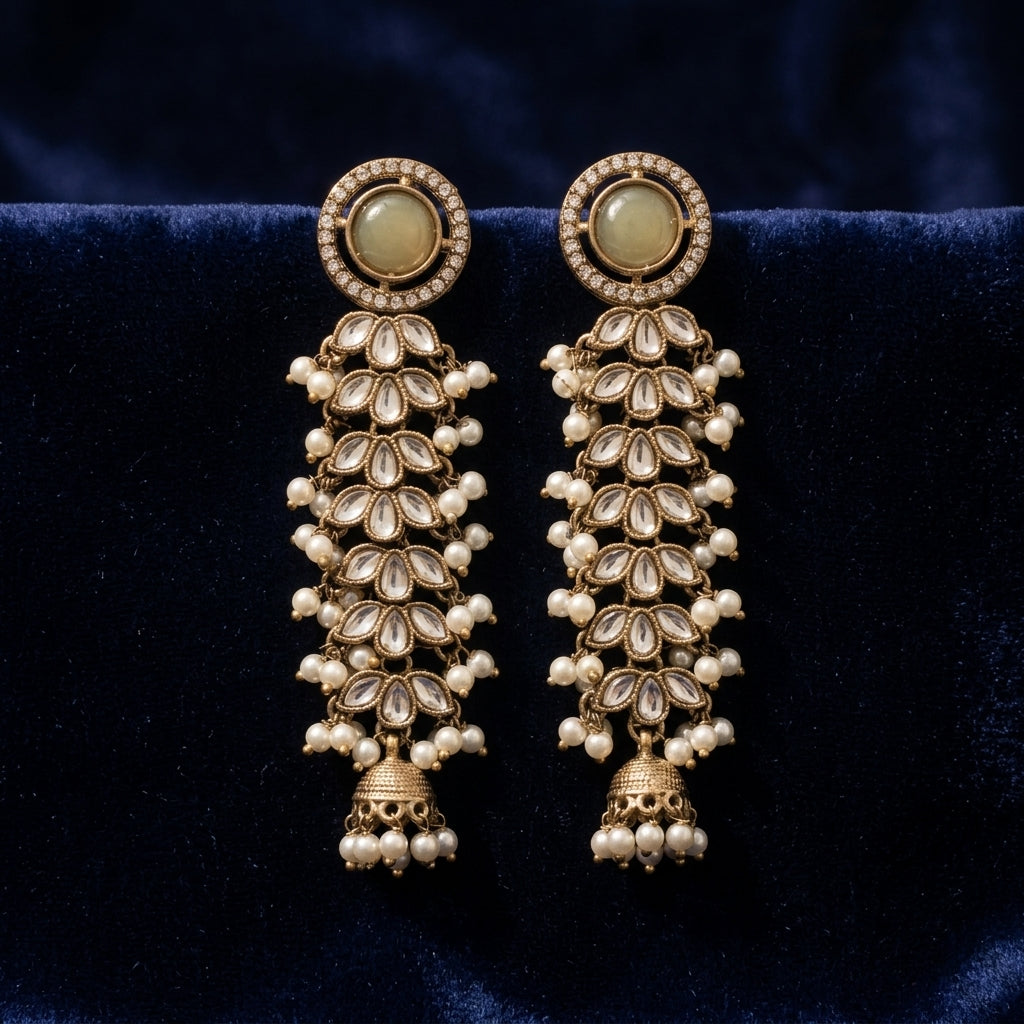 Regal Kundan & Pearl Long Earrings