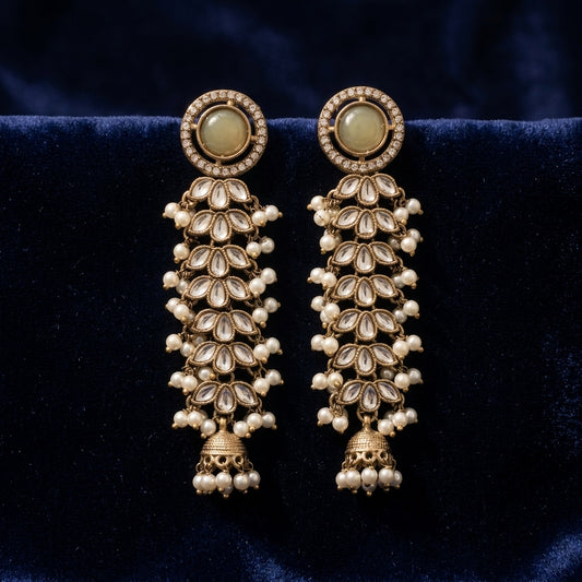 Regal Kundan & Pearl Long Earrings