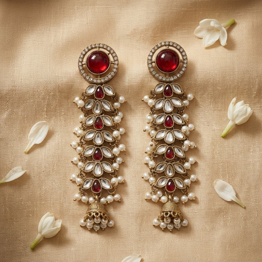Regal Kundan & Pearl Long Earrings