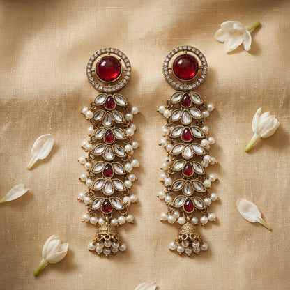 Regal Kundan & Pearl Long Earrings