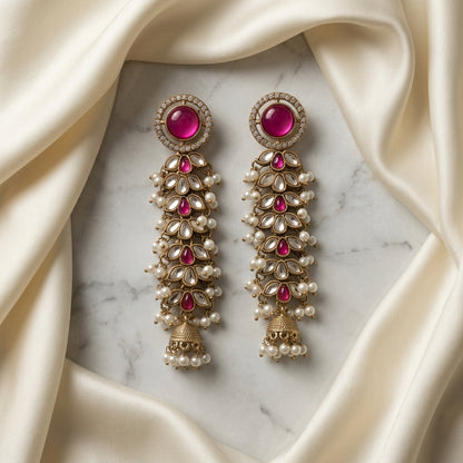 Regal Kundan & Pearl Long Earrings