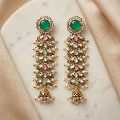 Regal Kundan & Pearl Long Earrings