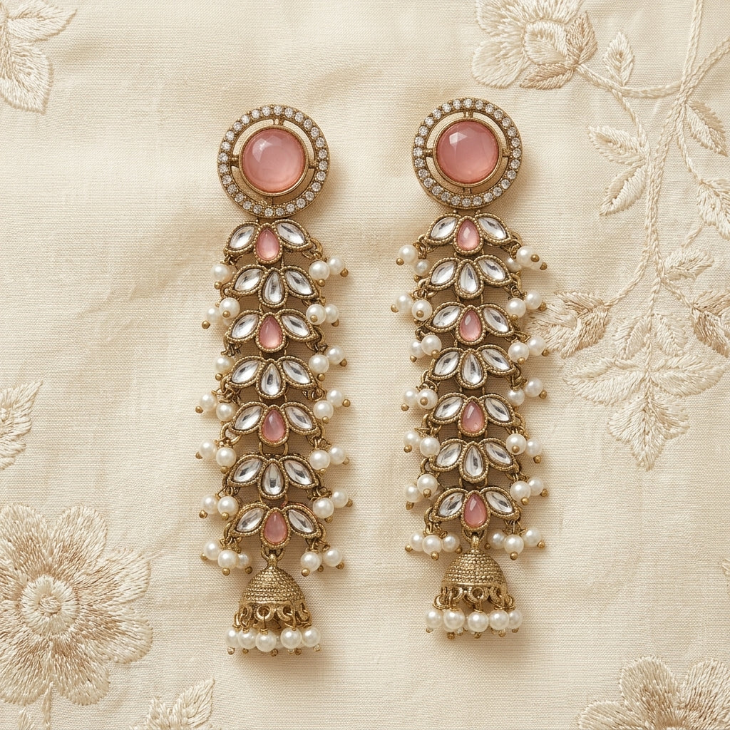 Regal Kundan & Pearl Long Earrings