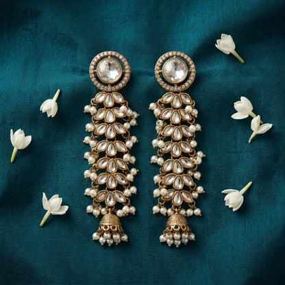Regal Kundan & Pearl Long Earrings