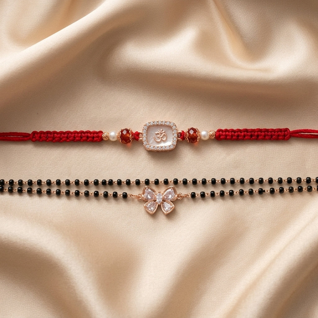 Om & Butterfly Bracelet Bhai Bhabhi Rakhi