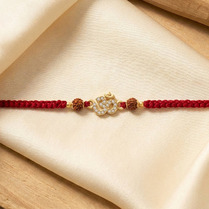 Om White Stone-Studded Rakhi