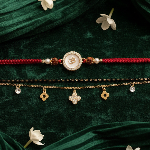 Om & Dainty Charm Bracelet Bhai Bhabhi Rakhi