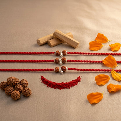 3 PC Rudraksha Silver-Tone Rakhi