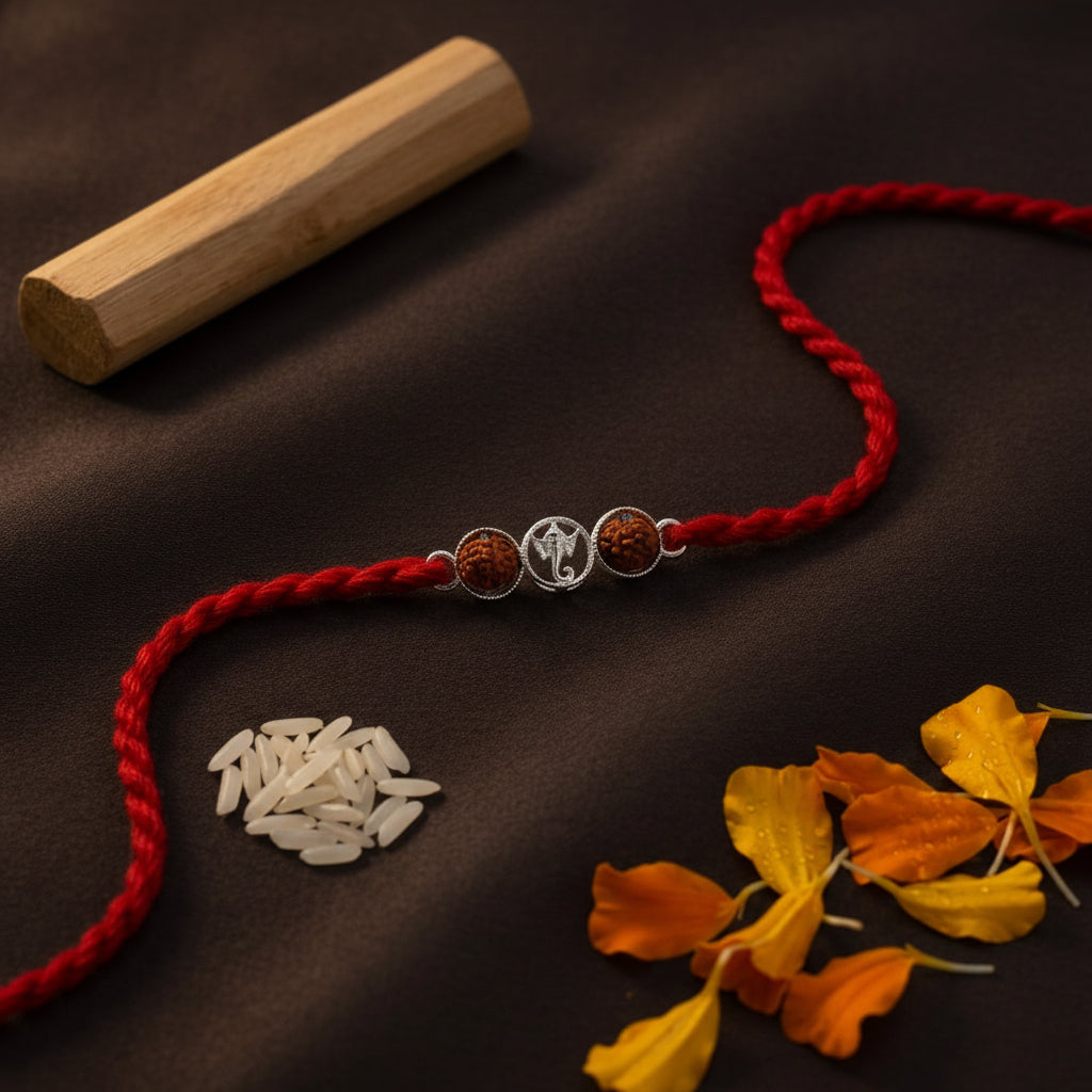 2 PC Divine Ganesha Silver-Tone Rakhi