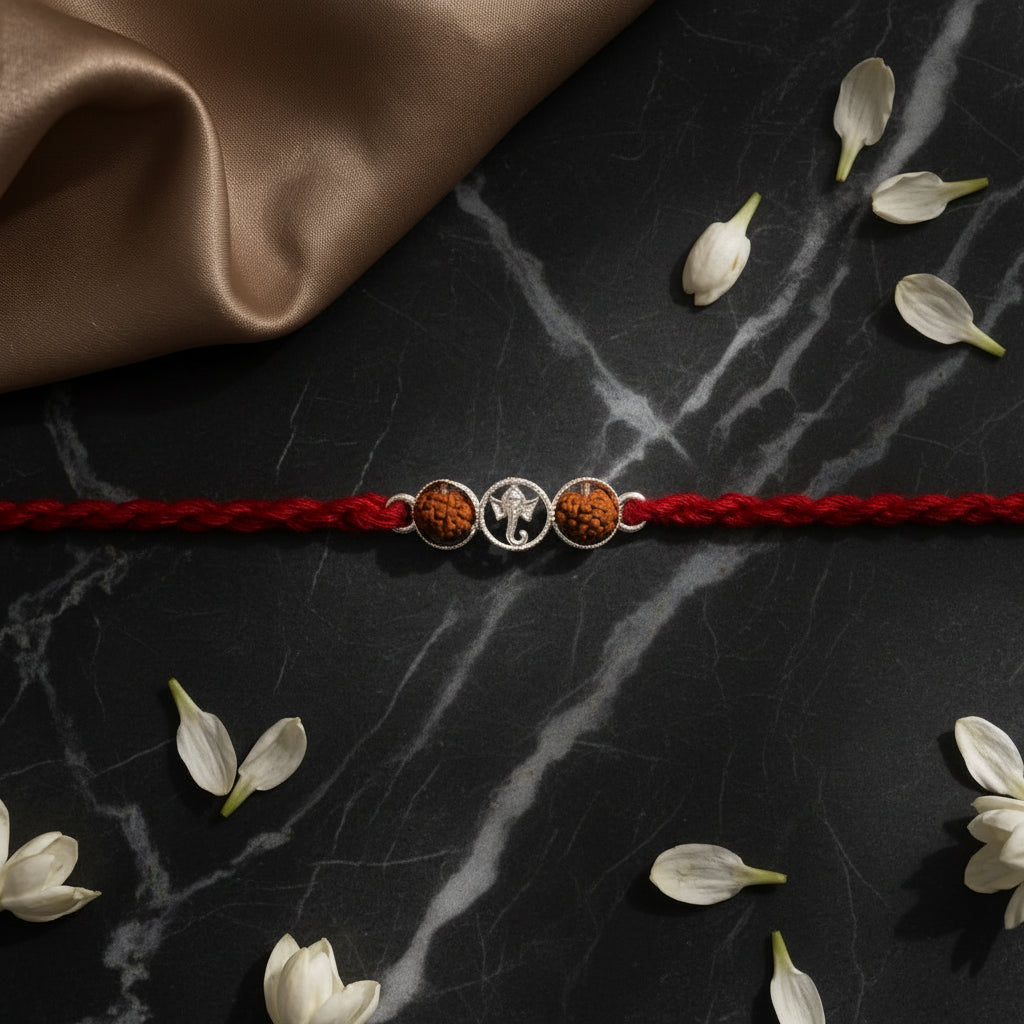2 PC Divine Ganesha Silver-Tone Rakhi
