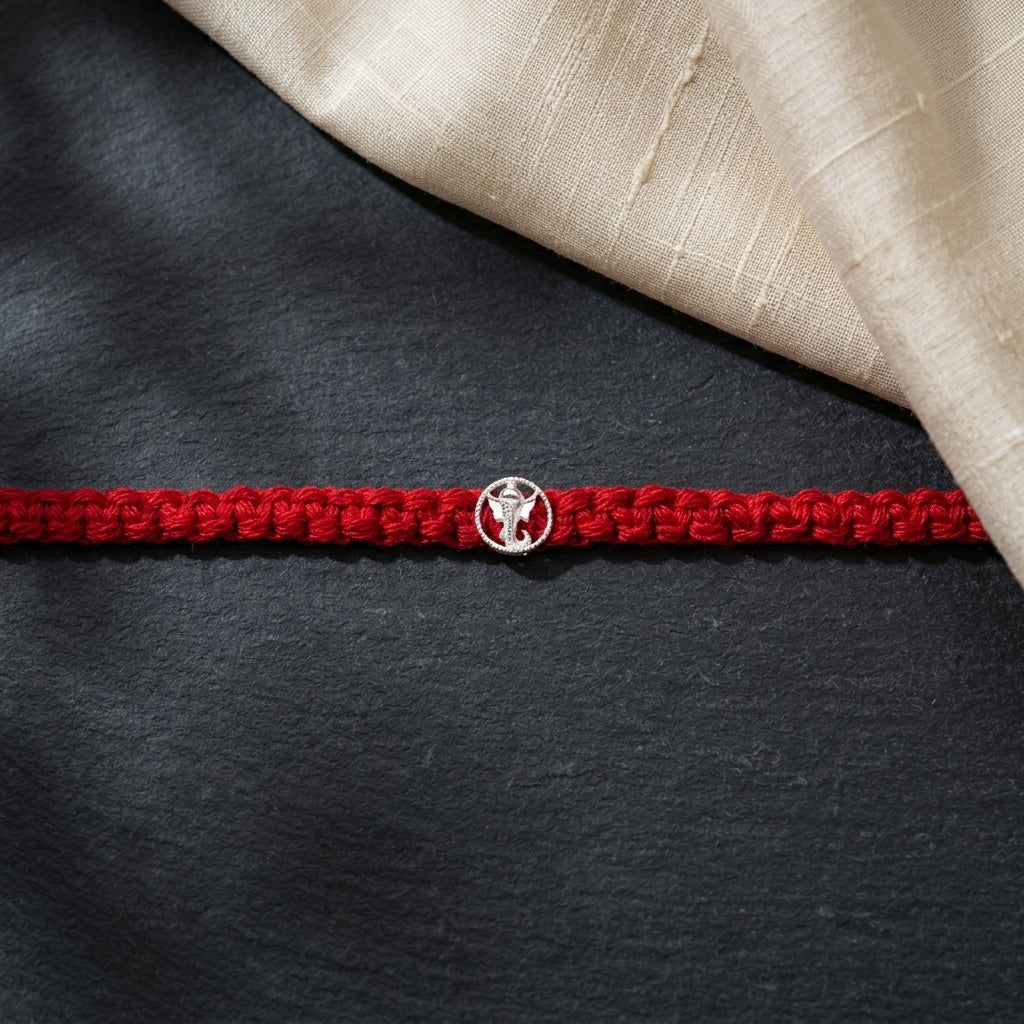 3PC Ganesha Silver-Tone Minimalist Rakhi