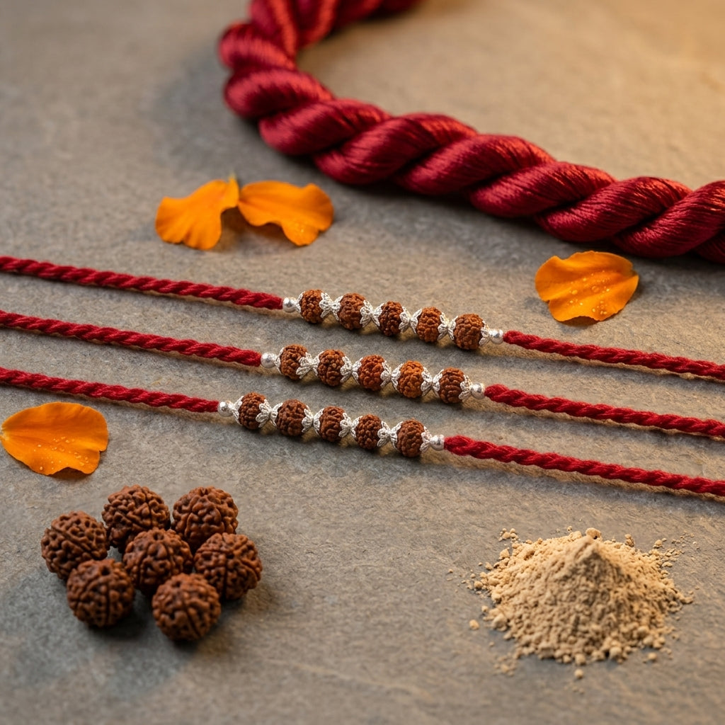 3 PC Multi-Bead Rudraksha Rakhi