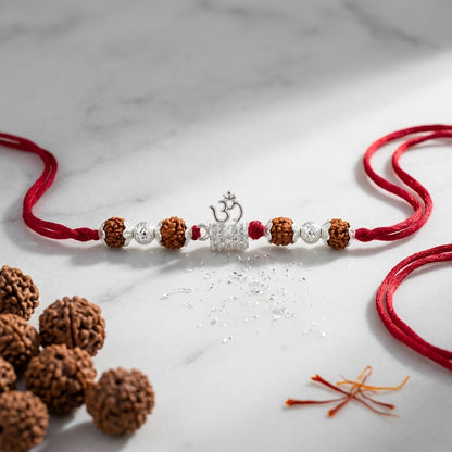 Spiritual Om Damru Silver Tone Rakhi
