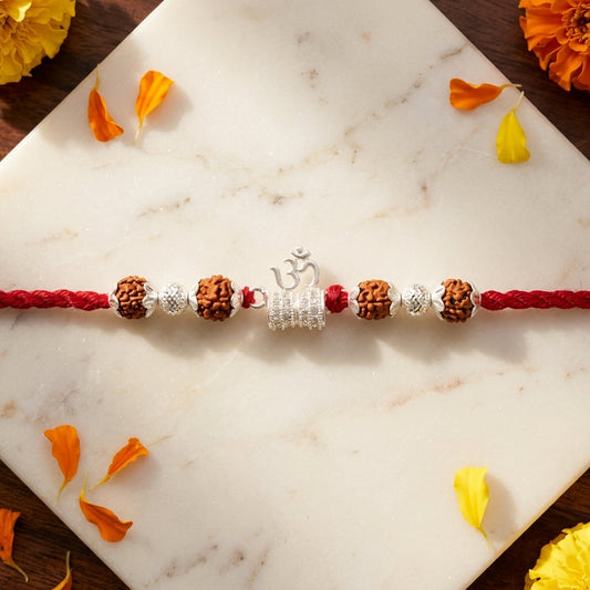 Spiritual Om Damru Silver Tone Rakhi