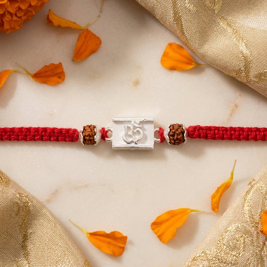 2 PC Om Rectangular Silver-Tone Rakhi