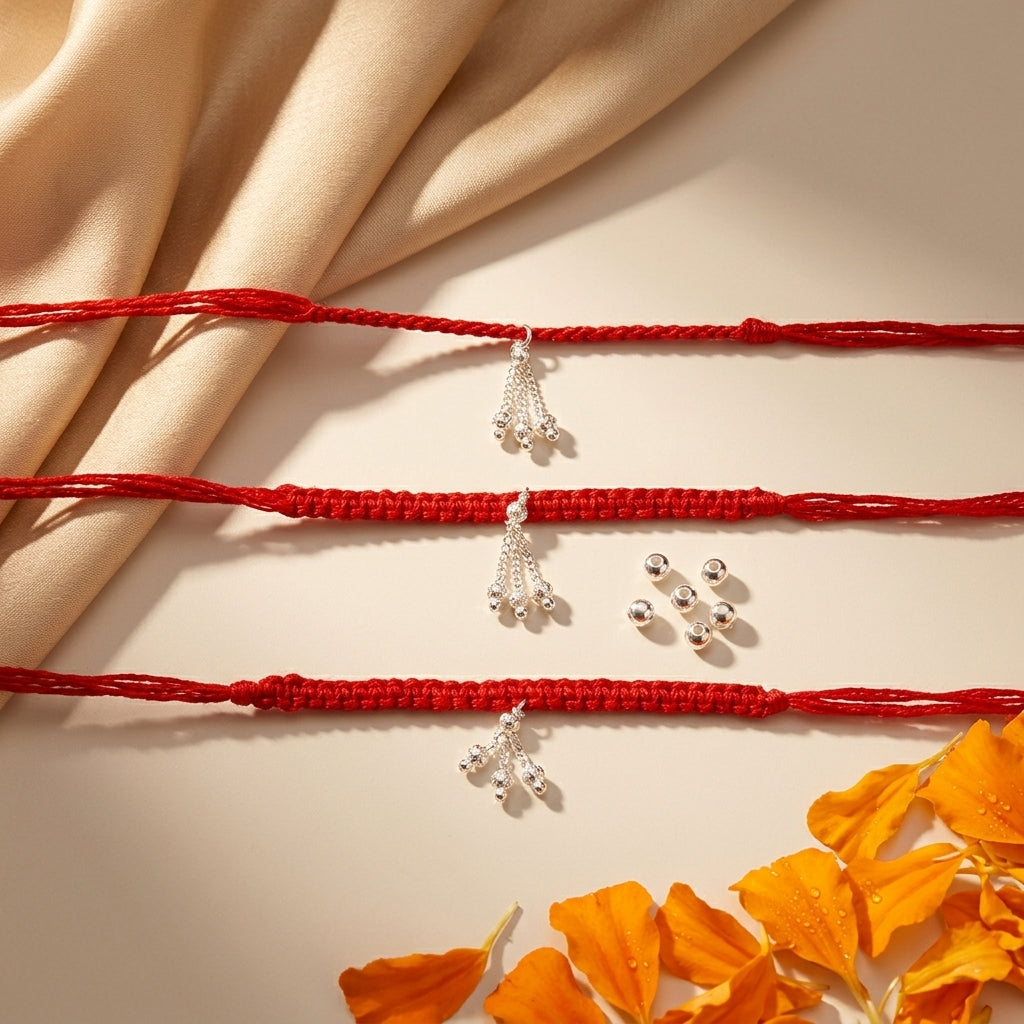 3PC Minimalist Silver-Toned Rakhi