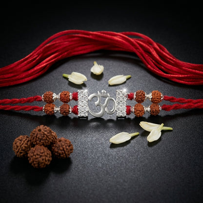 Divine Om Silver Tone Designer Rakhi