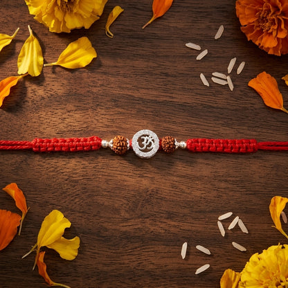 Om Stone-Studded Silver-Tone Rakhi