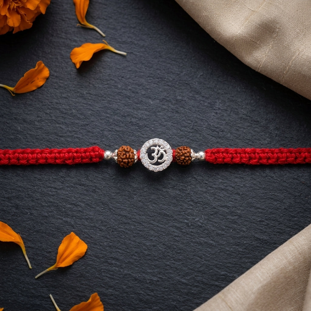 Om Stone-Studded Silver-Tone Rakhi