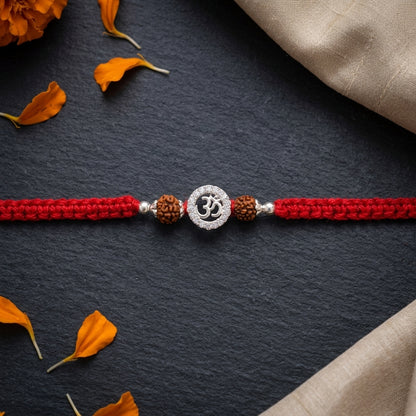 Om Stone-Studded Silver-Tone Rakhi