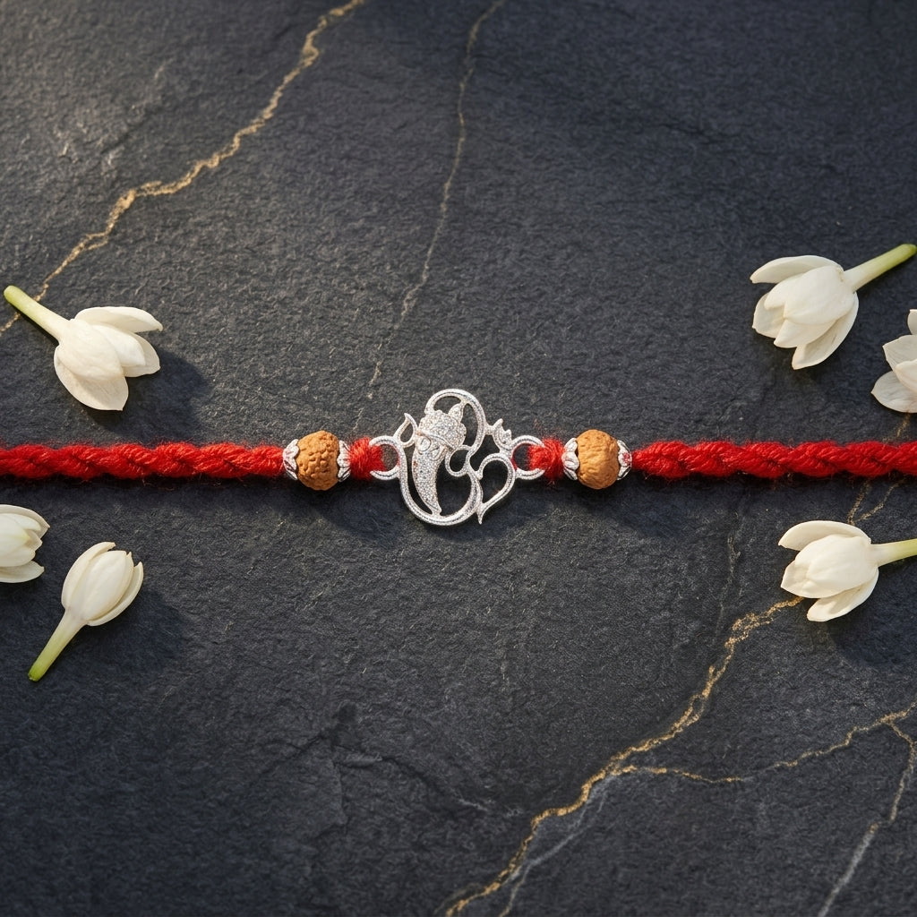 2 PC Ganesha-Om Silver-Tone Designer Rakhi