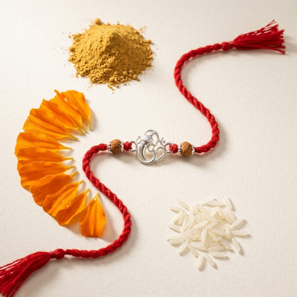 2 PC Ganesha-Om Silver-Tone Designer Rakhi